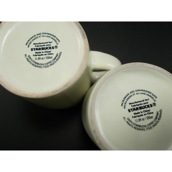 Starbucks TAZO Logo 2012 Cream Coffee Mugs 11.8 oz (set of 2) (CP705) - Picture 4 of 9